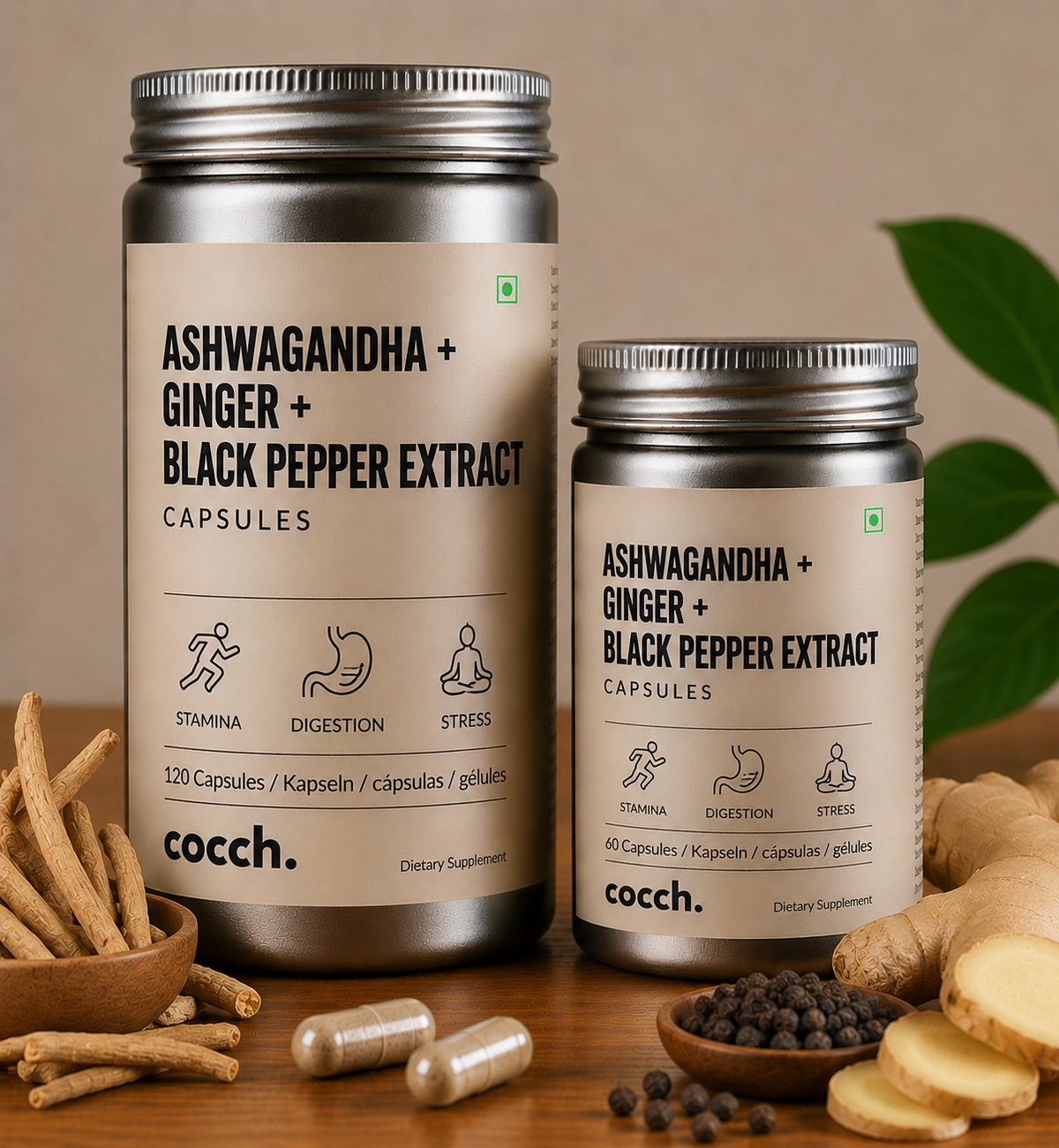 Gélules Ashwagandha + Gingembre + Extrait de Poivre Noir