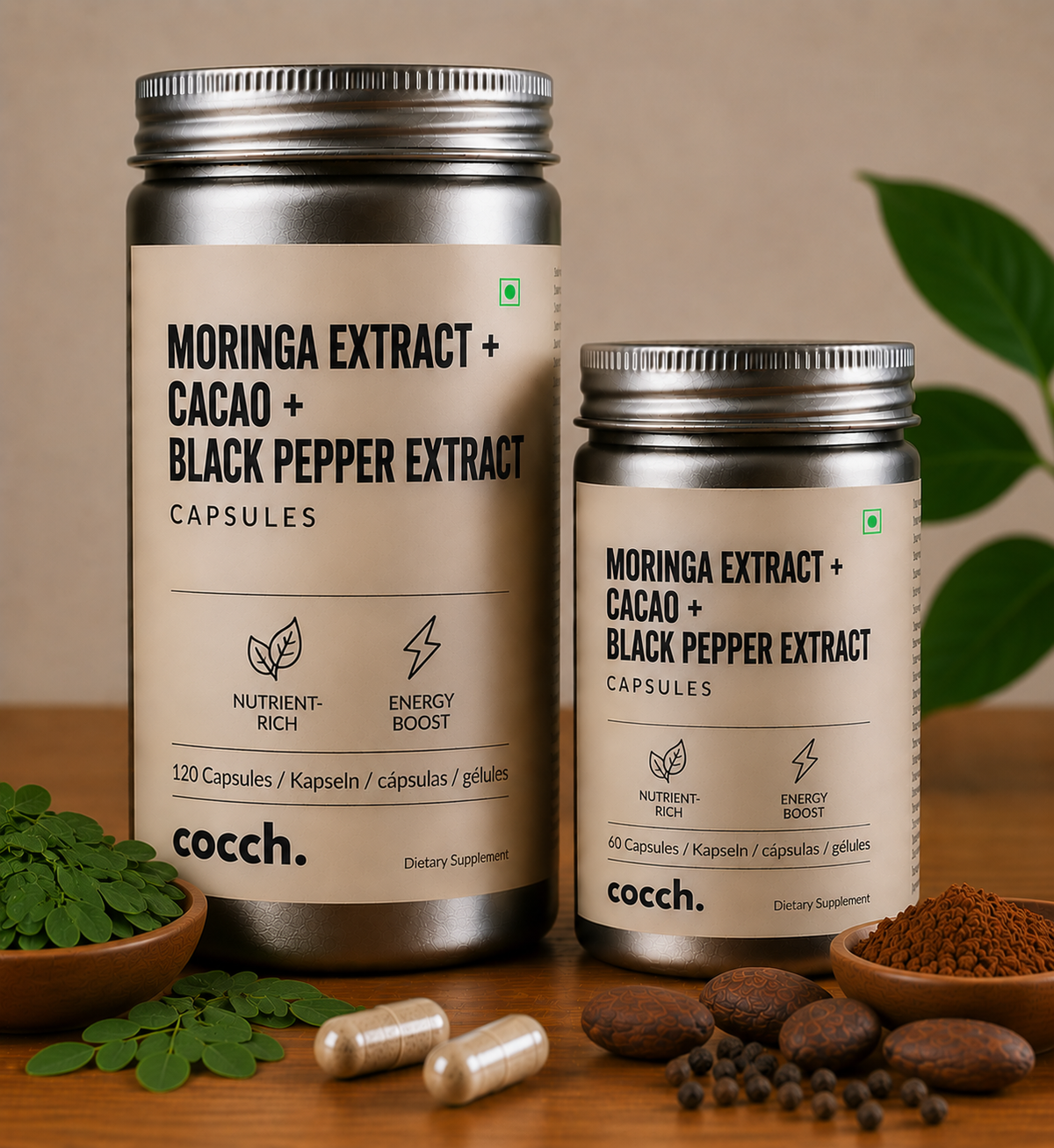 Gélules de Moringa + Cacao + Extrait de Poivre Noir